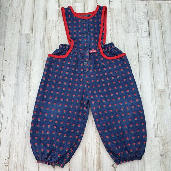 Vintage Y2K OshKosh B’gosh Rose Floral Overall Denim Vestbak Bubble Romper Sz 2t - Picture 11 of 16